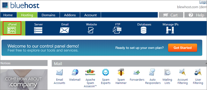 bluehost cPanel