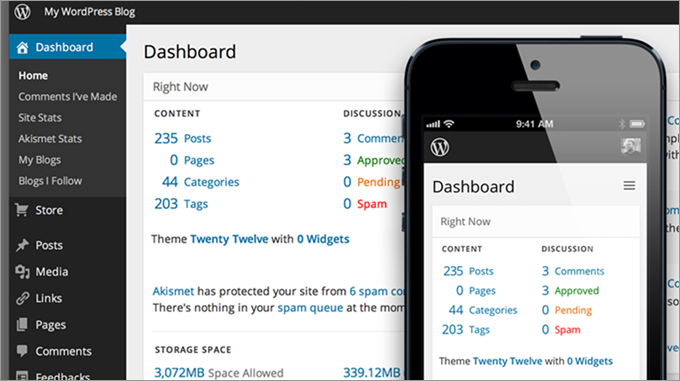 wordpress dashboard