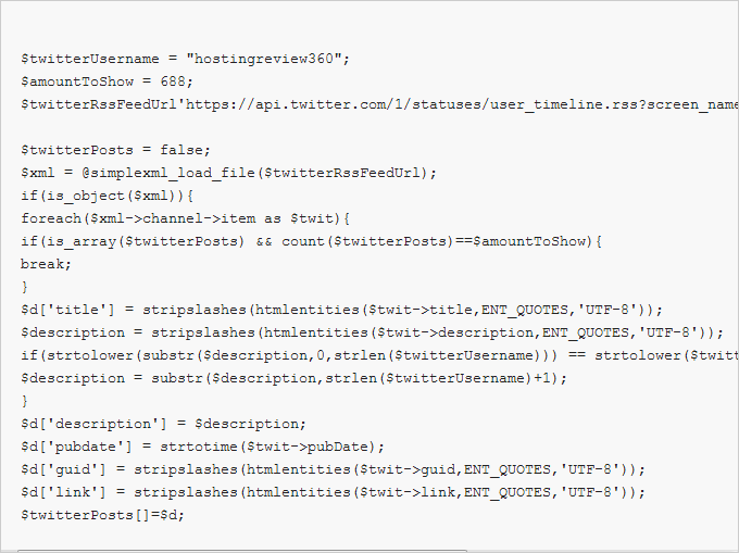 adding twitter feed to wordpress using php codes