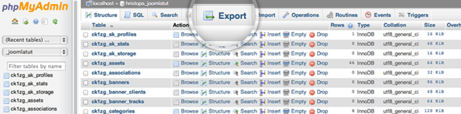 Backup Joomla Database phpMyAdmin 3