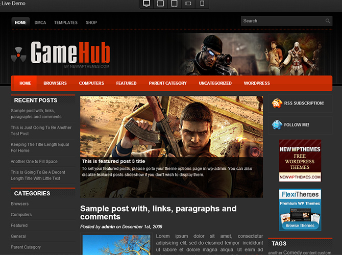 Best 3-Column WordPress Themes - GameHub