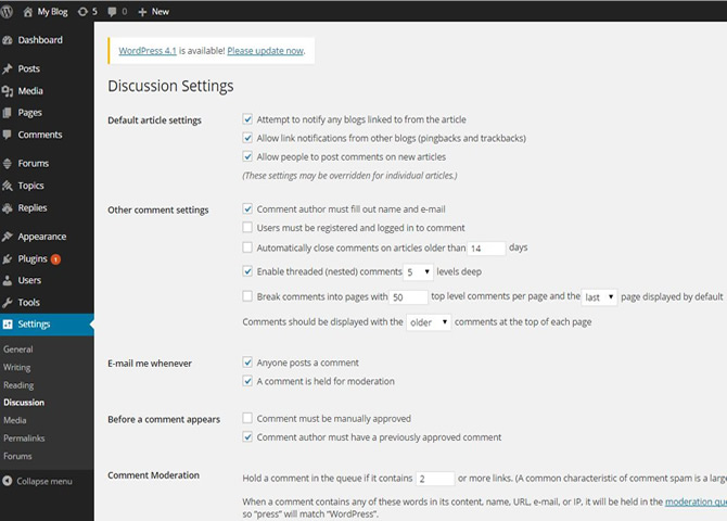 manage comments in WordPress