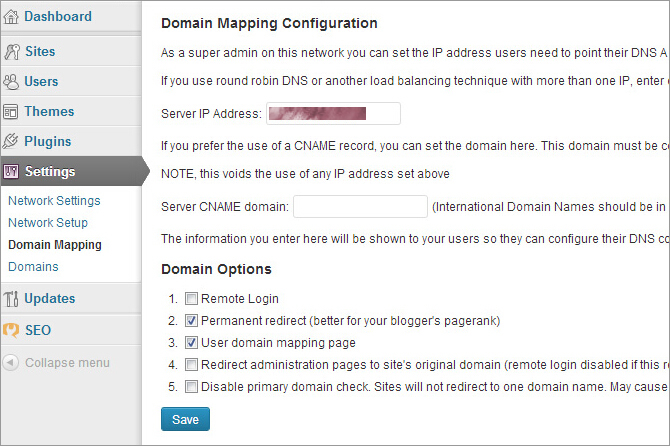 configure wordpress mu domain mapping plugin