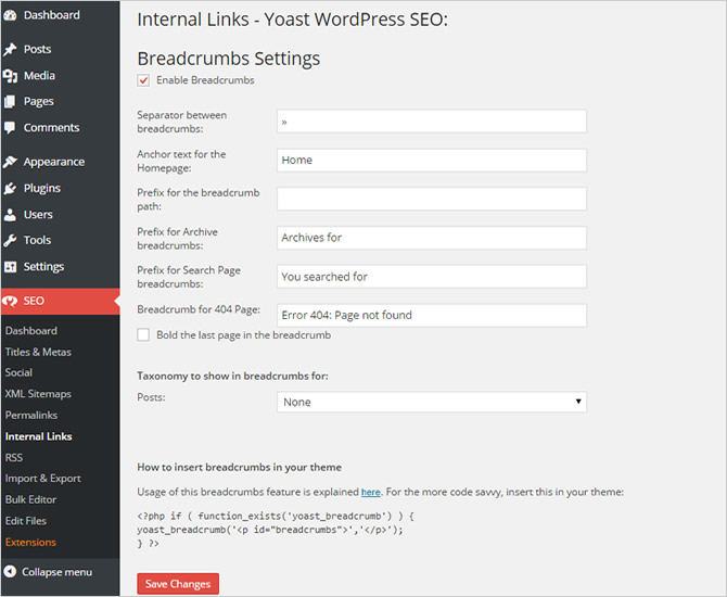 Breadcrumbs Settings