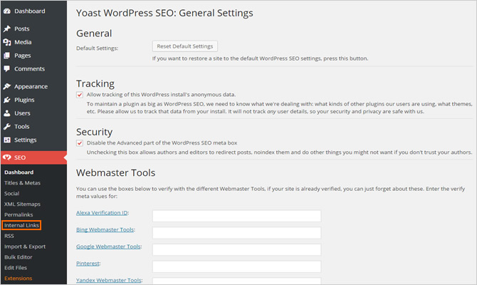 Internal Link Settings