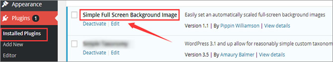 Full Screen Background Image - Installed Plugins Page